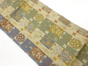 縞に色紙・花葉・華文模様織出し名古屋帯